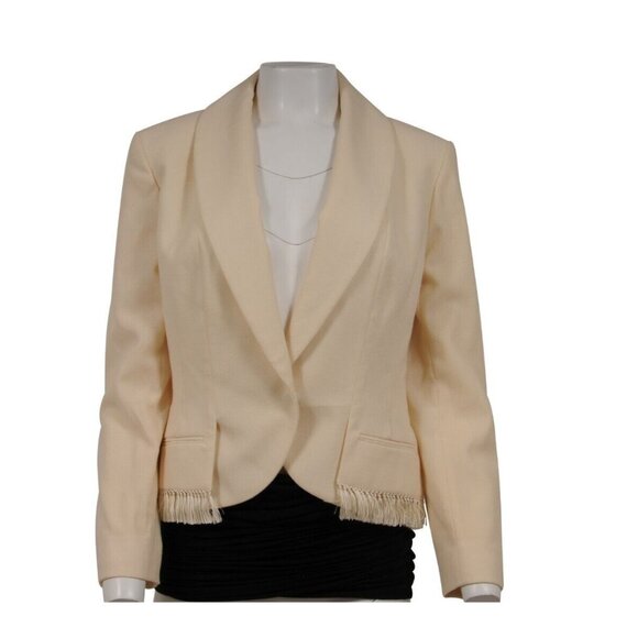 Christian Dior Vintage 2000's Shawl Lapel Fringe Blazer US 10 FR 42 Cream Wool - Picture 1 of 16